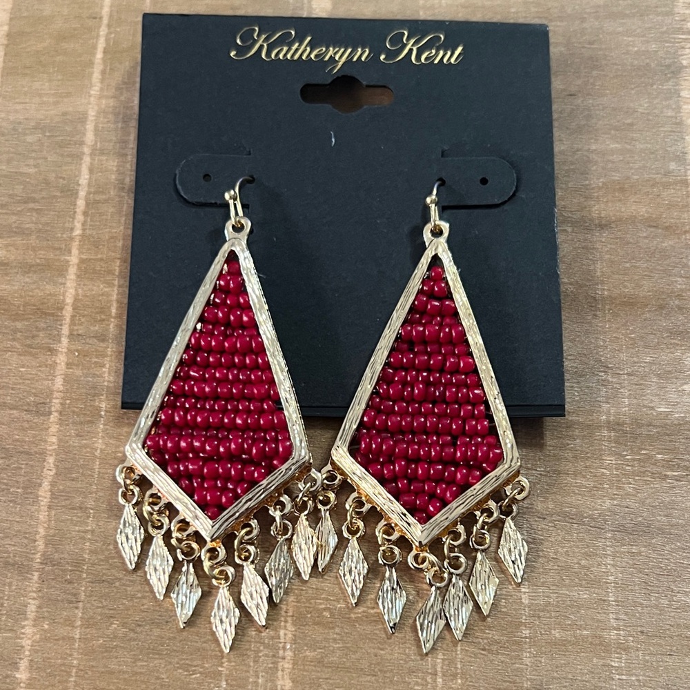 3/$18 Red and Gold Beaded Earrings Lot 2016